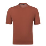 Colombo Cotton T-Shirt Sweater in Rusty Brown MA00338/-/4-135PI/85102, short-sleeve knitwear for men, front view, SS25 collection.