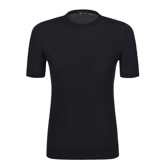 Seiden-T-Shirt-Pullover in Marineblau