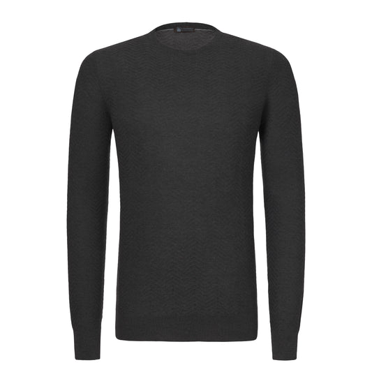 Cashmere and Silk-Blend Crew-Neck Pullover in Grey Diamond