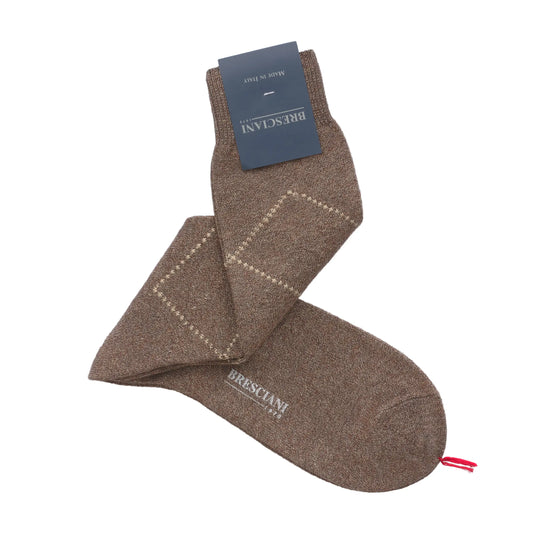 Rhombus Printed Cotton Socks in Brown