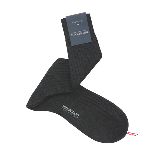 Ribbed Wool and Silk-Blend Socks in Grey Melange