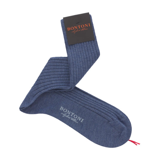 Ribbed Cashmere and Silk-Blend Socks in Steel Blue