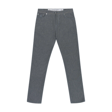 Front view of Richard J. Brown Regular-Fit 5 Pocket Jeans in Blue Melange with classic straight-leg cut. A stylish addition to men's summer wardrobe.