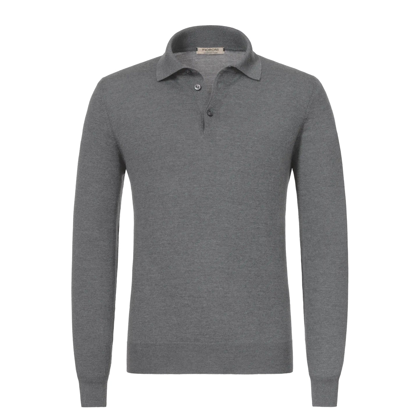 Wool-Cashmere Long Sleeve Polo Shirt in Grey