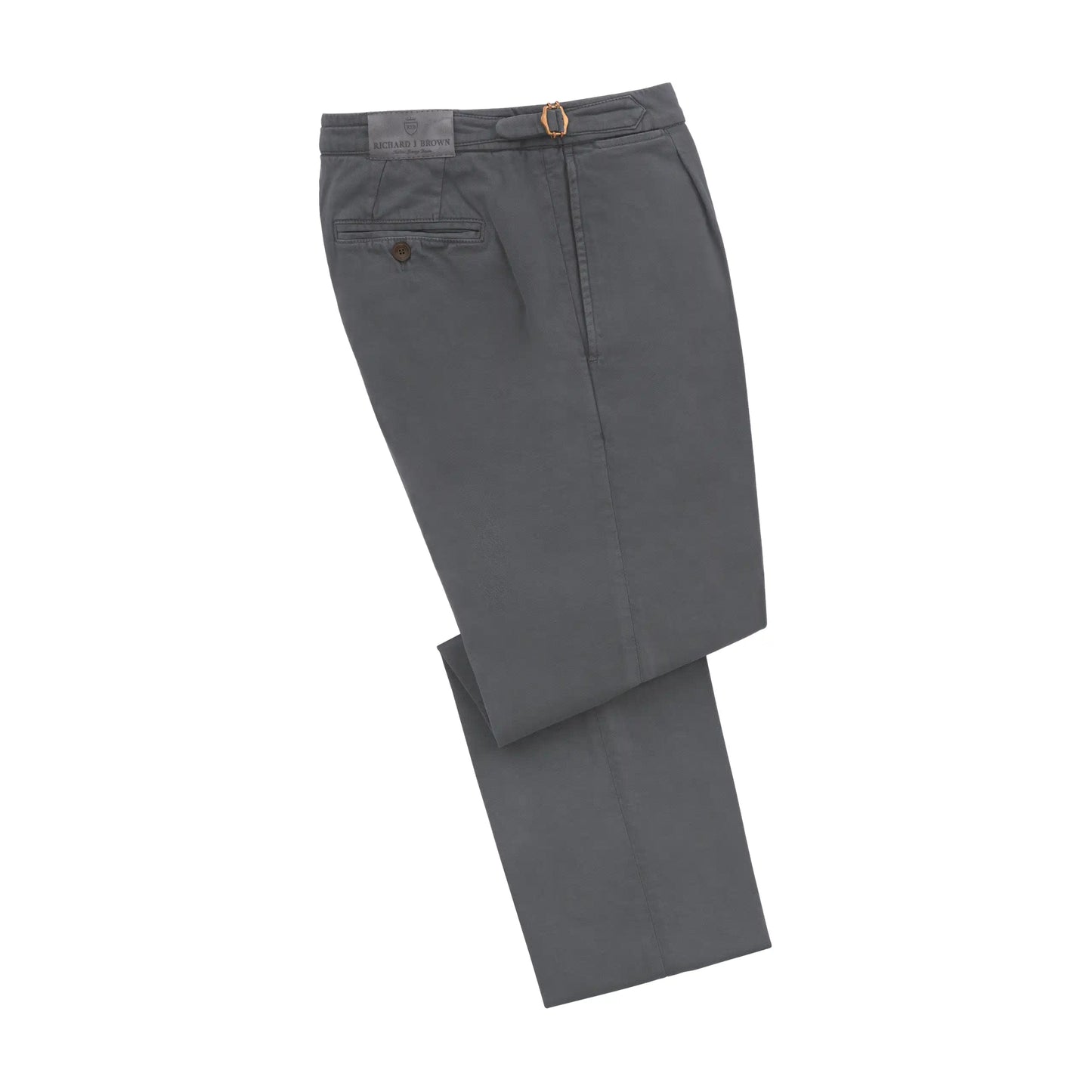 Slim-Fit Cotton-Blend Metallic Grey Trousers with Buckle Adjusters