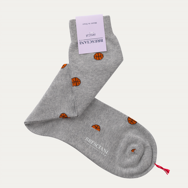 Basketball Printed Long Socks in Light Grey