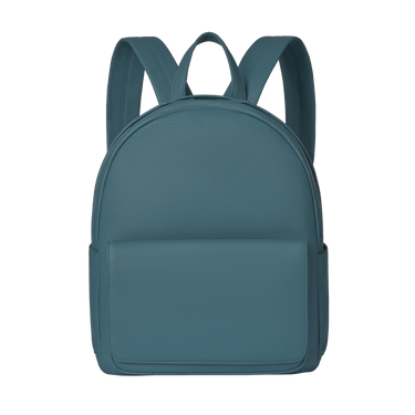 Front view of Michael Jonathan Classic Backpack in Baltic Blue, showcasing its structured silhouette and clean, modern design.