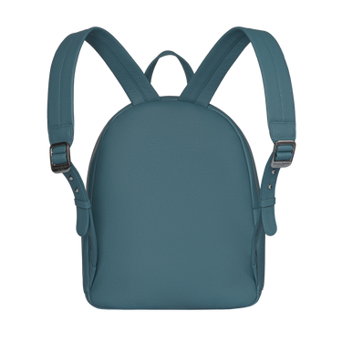 Rear view of Classic Backpack in Baltic Blue featuring adjustable padded straps and ergonomic design for comfort and support.