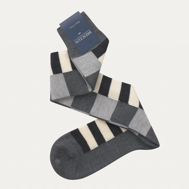 Striped Wool-Blend Extra Long Socks in Light Grey