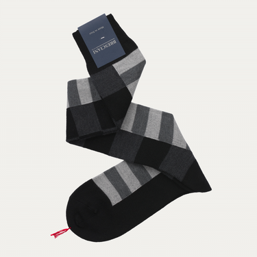Striped Wool-Blend Extra Long Socks in Grey