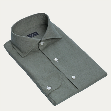 Cotton-Cashmere Shirt in Olive Green