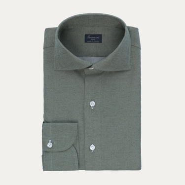 Cotton-Cashmere Shirt in Olive Green