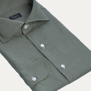 Cotton-Cashmere Shirt in Olive Green