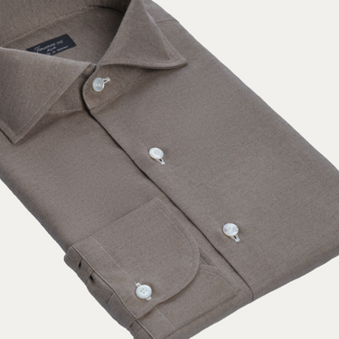 Cotton-Cashmere Shirt in Taupe Brown