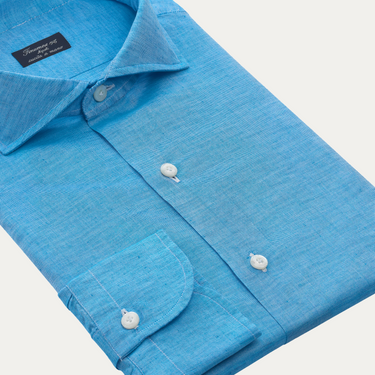 Linen-Cotton Blend Shirt in Turquoise Blue