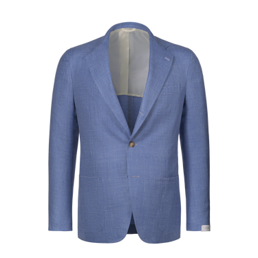Single-Breasted Wool-Silk-Linen Jacket in Light Blue