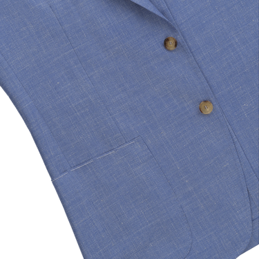 Single-Breasted Wool-Silk-Linen Jacket in Light Blue