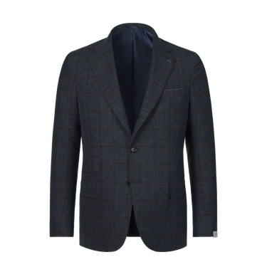 Single-Breasted Wool Suit in Dark Blue and Brown