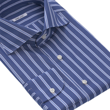 Camisa clásica de algodón en azul oscuro y blanco