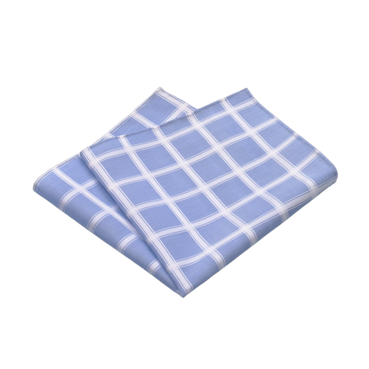 Windowpane Cotton Pocket Square in Light Blue