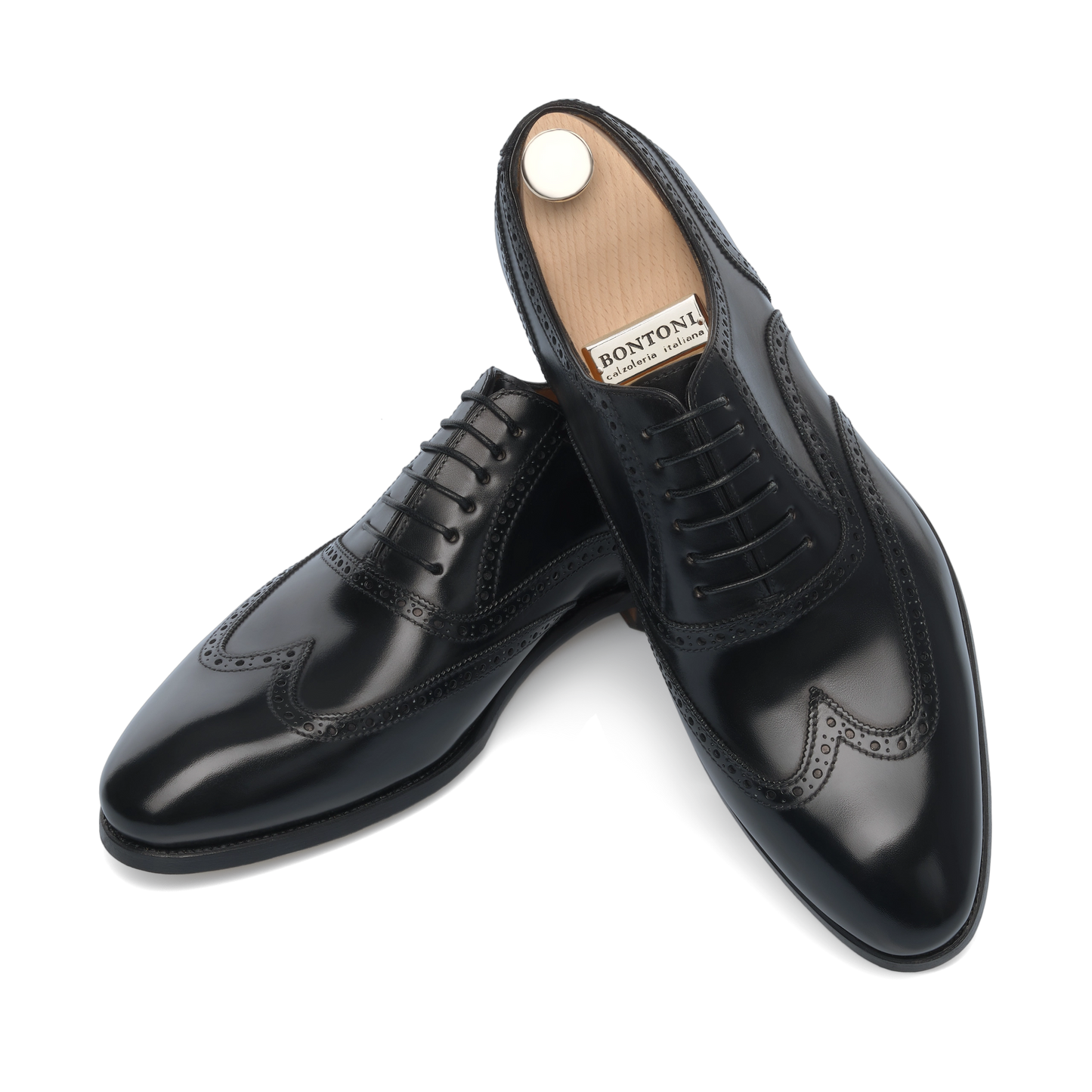 "Libertino no Fiore" Oxford Shoes with Perforated Details and Medallion in Black