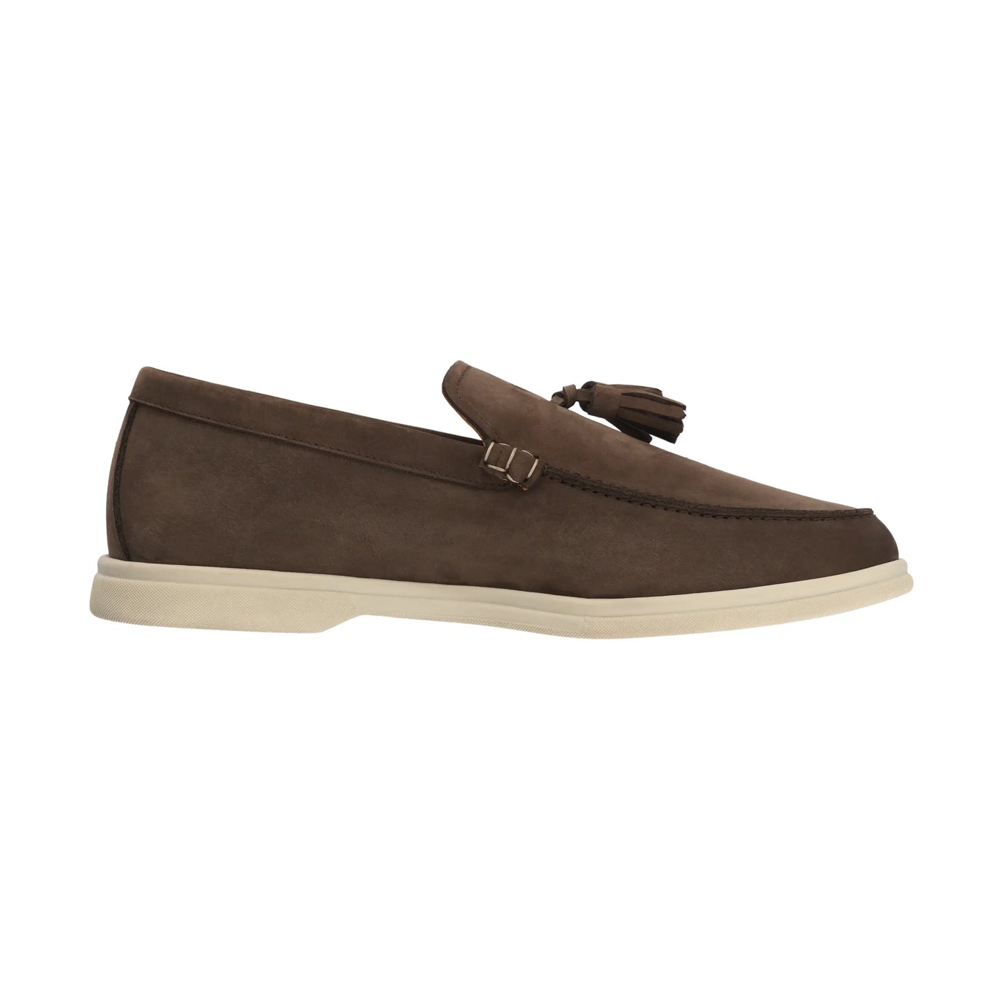 Suede Tassel Loafer in Taupe