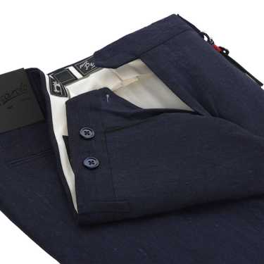 Cashmere-Linen Blend Trousers in Indigo Blue Melange