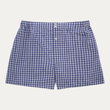 Checked Cotton Boxer Shorts in Blue and White