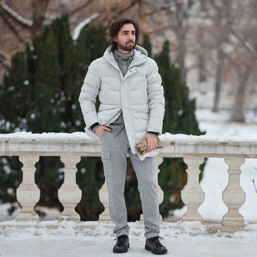 Slim-Fit Cargo Drawstring Trousers in Light Grey