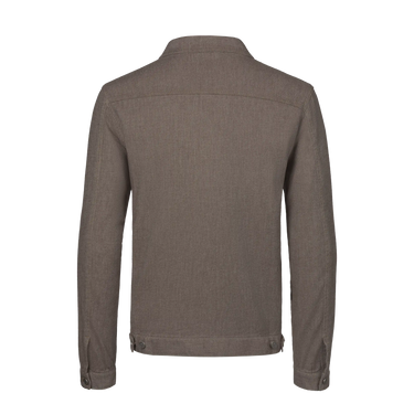 Back view of Richard J. Brown brown melange denim jacket showcasing clean tailoring and premium cotton fabric for a modern silhouette.