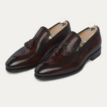 "Sallustio max" Loafer with hand-made Tassels in Aubergine Brown