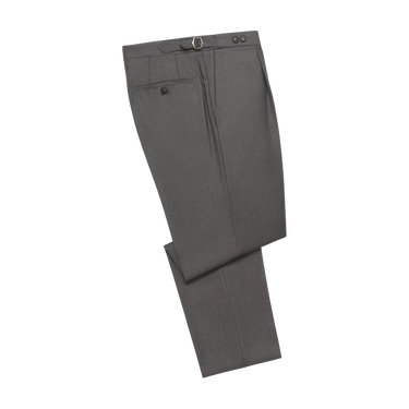 Tailored flat-front Wool Trousers in Dark Grey