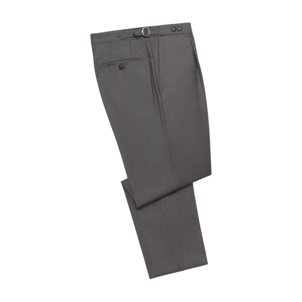 Tailored flat-front Wool Trousers in Dark Grey. Exclusively made