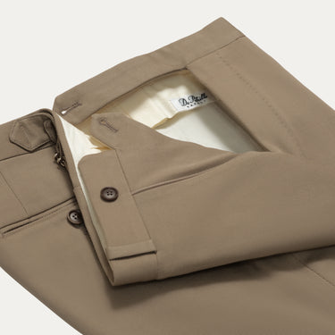 Tailored flat-front Cotton Trousers in Taupe. Exclusively made for Sartale