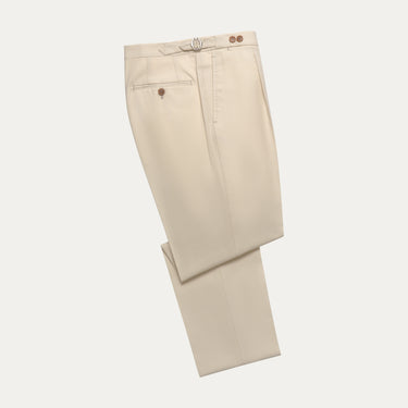 Tailored flat-front Cotton Trousers in Creme. Exclusively made for Sartale