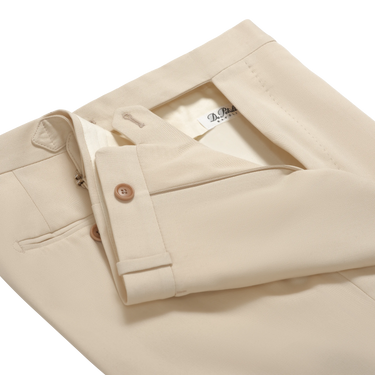 Tailored flat-front Cotton Trousers in Creme. Exclusively made for Sartale