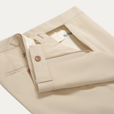Tailored flat-front Cotton Trousers in Creme. Exclusively made for Sartale