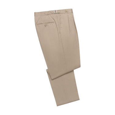 Tailored flat-front Cotton Trousers in Beige. Exclusively made for Sartale
