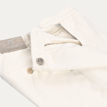 Slim-Fit Corduroy Cotton Trousers in Cream