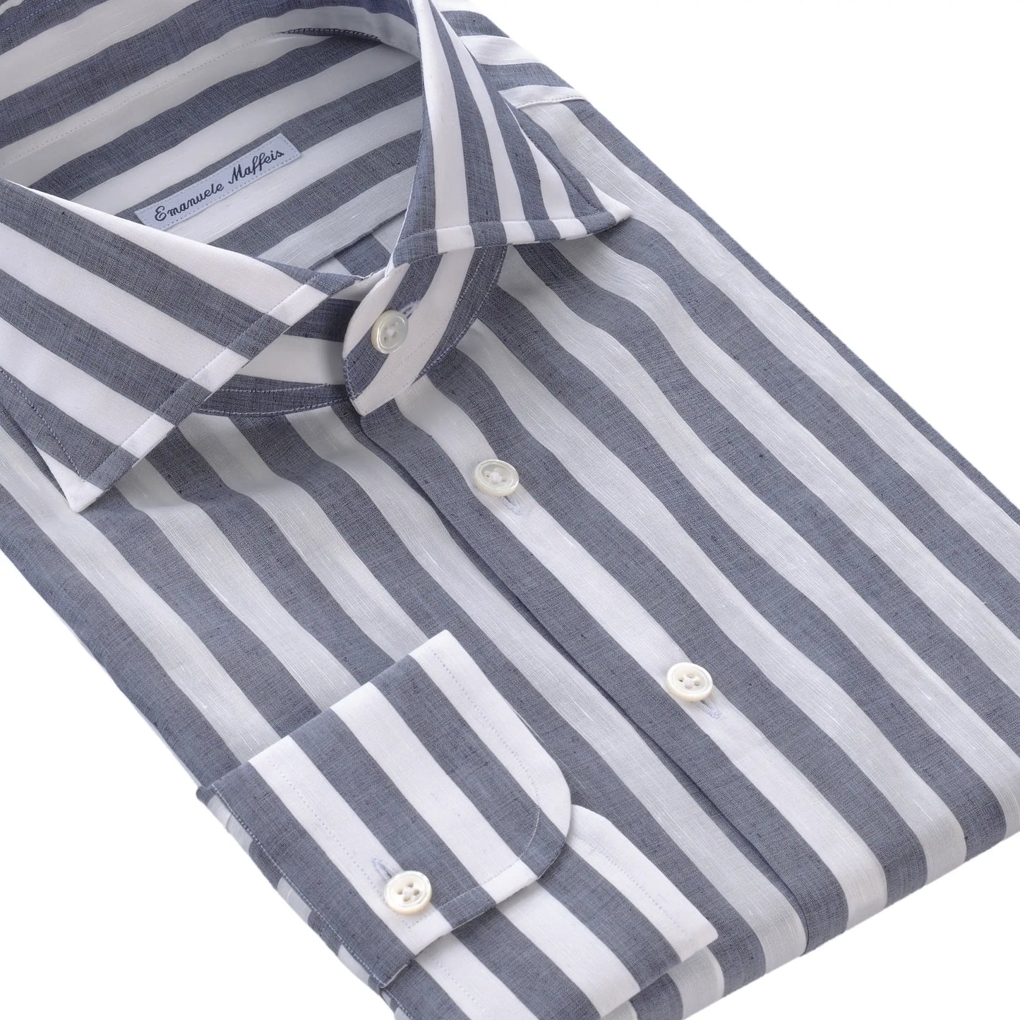 Striped Cotton-Linen Blend Shirt in White and Blue