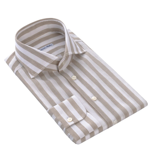 Gestreiftes Hemd aus Baumwoll-Leinen-Mischung in Weiß und Beige