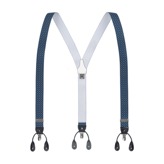 Y-Suspenders in Blue with Minimalist Fantasy Print