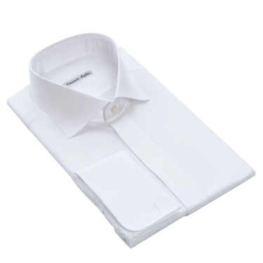 White Formal Shirt with French Cuffs and Covered Placket