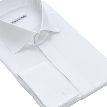 White Formal Shirt with French Cuffs and Covered Placket