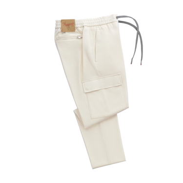 Virgin Wool-Silk Blend Drawstring Trousers in Cream