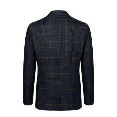 Single-Breasted Linen Checked Jacket in Blue and Light Brown