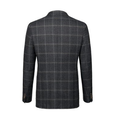 Single-Breasted Wool-Linen Checked Jacket in Grey