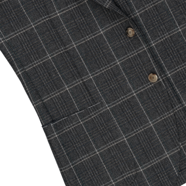 Single-Breasted Wool-Linen Checked Jacket in Grey