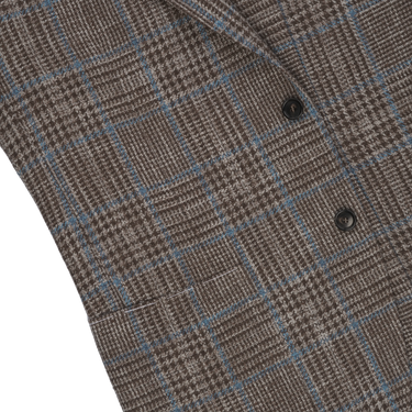Single-Breasted Wool-Linen Checked Jacket in Brown and Light Blue