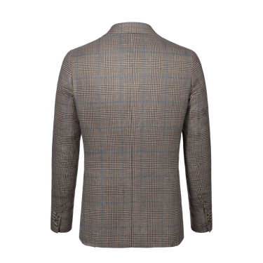 Single-Breasted Wool-Linen Checked Jacket in Brown and Light Blue